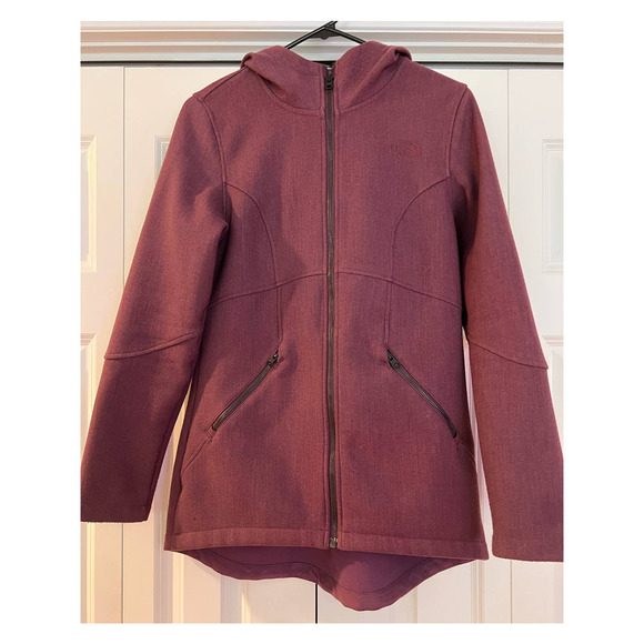 The North Face Burgundy Fleece Jacket Long Women's Hooded Full Zip Small - Picture 5 of 10